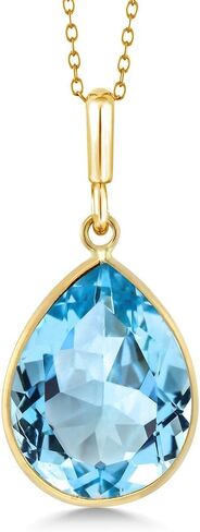 Gem Stone King 14K Yellow Gold Blue Topaz Pear Shape Pendant and Earring Set for Women | 27.00 Cttw | Gemstone Birthstone | With 18 Inch Chain in Saudi Arabia