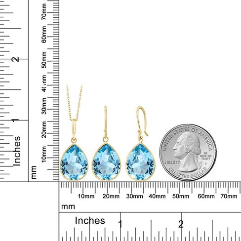 Gem Stone King 14K Yellow Gold Blue Topaz Pear Shape Pendant and Earring Set for Women | 27.00 Cttw | Gemstone Birthstone | With 18 Inch Chain in Saudi Arabia
