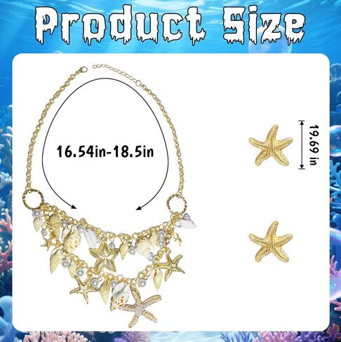 إكسسوارات زي حورية البحر من Sofeavo للنساء - قلادة على شكل صدفة وأقراط نجم البحر - مجوهرات حورية البحر على الشاطئ على شكل صدفة لحفلات الهالوين والحفلات التنكرية in Kuwait