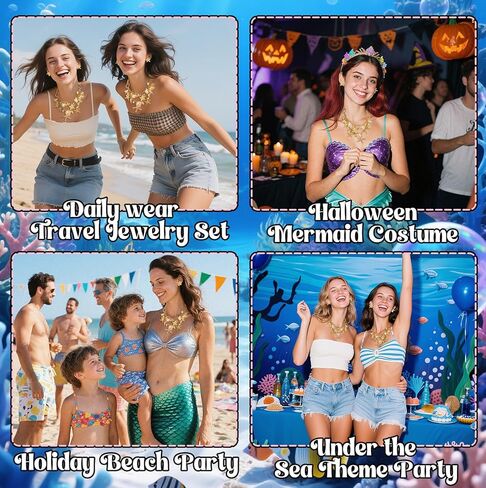 إكسسوارات زي حورية البحر من Sofeavo للنساء - قلادة على شكل صدفة وأقراط نجم البحر - مجوهرات حورية البحر على الشاطئ على شكل صدفة لحفلات الهالوين والحفلات التنكرية in Kuwait