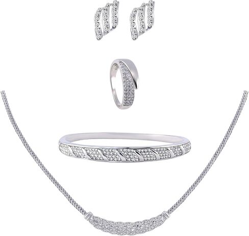 Women Jewelry Set Gold Necklace Bracelet Ring Earrings Set Women Gifts 18K Gold Plated Bridal Fashion Accessories Party Gift Bracelet Jewelry Necklace Earrings Rings 4 Pieces in Saudi Arabia