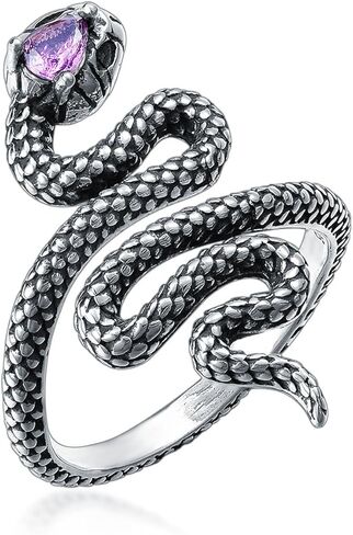 Amethyst Snake Ring for Women, Snake Open Ring,925 Sterling Silver Natural Amethyst Genuine Gemstone,Gothic Style Amethyst Ring for Women, Mom, Wife, Girlfriend in Saudi Arabia