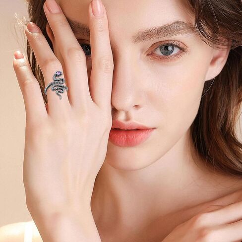 Amethyst Snake Ring for Women, Snake Open Ring,925 Sterling Silver Natural Amethyst Genuine Gemstone,Gothic Style Amethyst Ring for Women, Mom, Wife, Girlfriend in Saudi Arabia