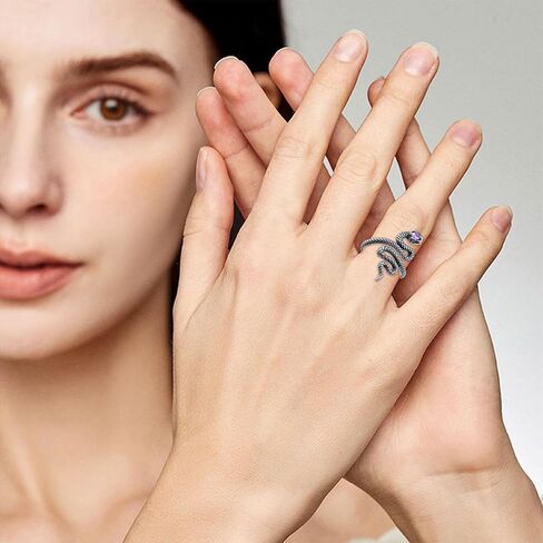 Amethyst Snake Ring for Women, Snake Open Ring,925 Sterling Silver Natural Amethyst Genuine Gemstone,Gothic Style Amethyst Ring for Women, Mom, Wife, Girlfriend in Saudi Arabia