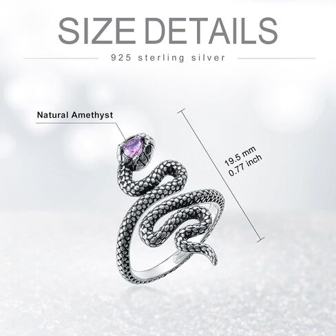 Amethyst Snake Ring for Women, Snake Open Ring,925 Sterling Silver Natural Amethyst Genuine Gemstone,Gothic Style Amethyst Ring for Women, Mom, Wife, Girlfriend in Saudi Arabia