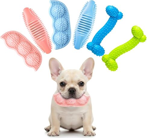 6 Pieces Puppy Teething Chew Toys Rubber Bone-shaped Puppy Teething Toy Pet Teething Toy for 2-8 Months Puppy Teeth Cleaning and Relieving Itching (Green, Deep Pink, Blue, Rose Red, Yellow Green) in Kuwait