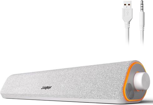 سماعات كمبيوتر بلوتوث SOULION R50، سماعات كمبيوتر تعمل بمنفذ USB لشاشة سطح المكتب، مصابيح LED سلكية وملونة 3.5 مم، شريط صوت محيطي للكمبيوتر المحمول، أبيض in Kuwait