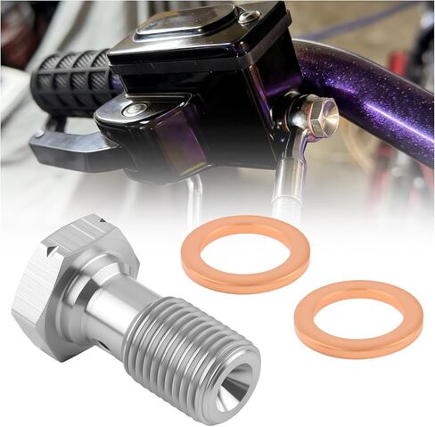 AN3 3/8 "-24 UNF Banjo Bolt مع غسالة نحاسية، محول تركيبات خط الفرامل من الفولاذ المقاوم للصدأ للأسطوانة الرئيسية/أسطوانة العجلة/نظام الفرجار، مسامير قابض الفرامل ملحقات السيارة in Kuwait