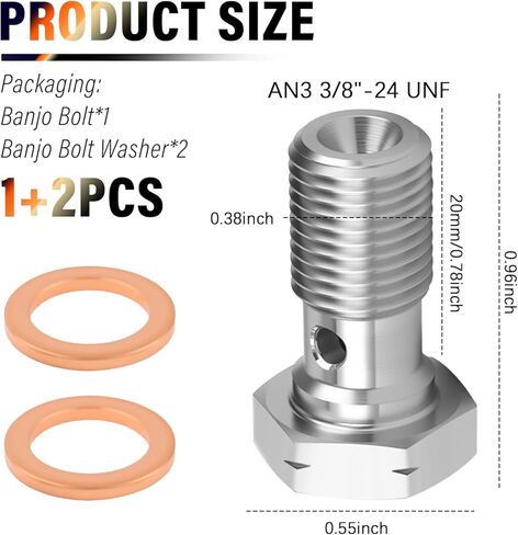 AN3 3/8 "-24 UNF Banjo Bolt مع غسالة نحاسية، محول تركيبات خط الفرامل من الفولاذ المقاوم للصدأ للأسطوانة الرئيسية/أسطوانة العجلة/نظام الفرجار، مسامير قابض الفرامل ملحقات السيارة in Kuwait