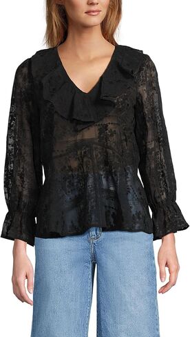 Lands' End Women's Feminine Ruffle Chiffon V Neck Blouse in Saudi Arabia