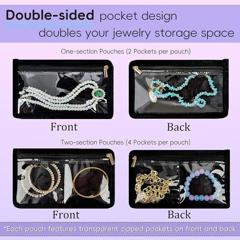 حقيبة تنظيم مجوهرات السفر، حقائب مجوهرات صغيرة للسفر، حقيبة مجوهرات مع 14 قطعة جيوب مخملية شفافة بسحاب لتخزين الأقراط والخواتم والقلادة والسوار والساعة in Kuwait