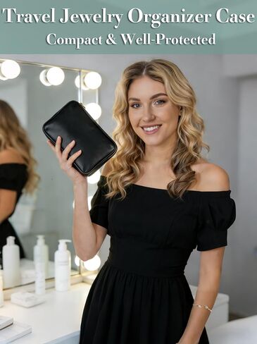 حقيبة تنظيم مجوهرات السفر، حقائب مجوهرات صغيرة للسفر، حقيبة مجوهرات مع 14 قطعة جيوب مخملية شفافة بسحاب لتخزين الأقراط والخواتم والقلادة والسوار والساعة in Kuwait