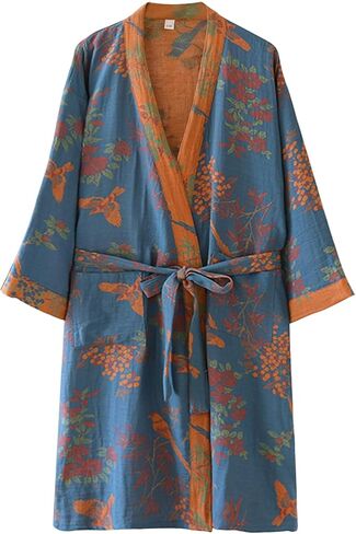 Arssm Kimono Robes for Women Long Cotton Gauze Robe Jacquard Japanese Sleepwear Yukata Muslin Bathrobe Loungewear in Saudi Arabia