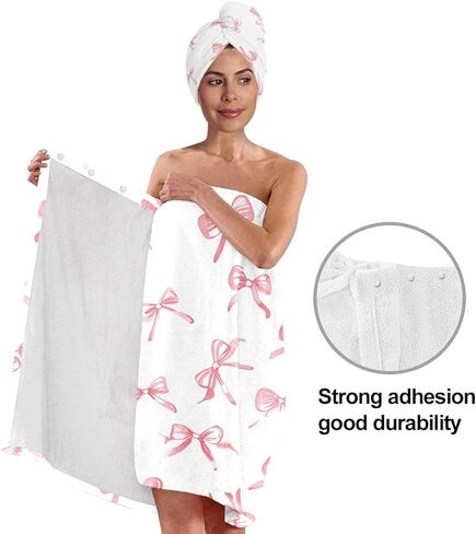 TURTLEDOVE Pink Bow Bath Wrap Set with Hair Turban, Absorbent Microfiber Spa Towel Wrap, Towel Robe for Women in Saudi Arabia