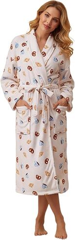 رداء نسائي من القطيفة الناعمة من الفلانيل رداء طويل الأكمام مخطط مع حزام in Kuwait