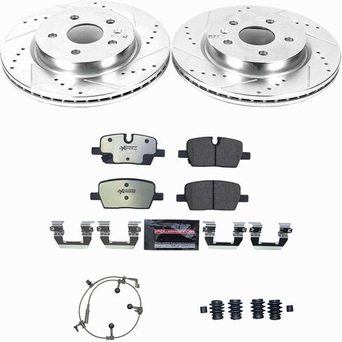 طقم فرامل خلفية PowerStop لسيارة كاديلاك CT5 2020-21 - وسادات فرامل سيراميك من ألياف الكربون للشاحنة والسحب واستبدال الدوارات المحفورة والمشقوقة، K9300-36 in Kuwait