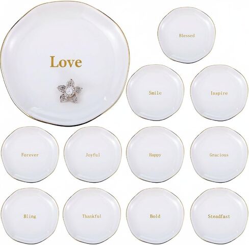 Shappy 12 Pcs Ceramic Jewelry Tray Gifts with Blessing Words 4.5 in Ring Dish Bulk Trinket Dish for Mothers Day Birthday Gift in Saudi Arabia