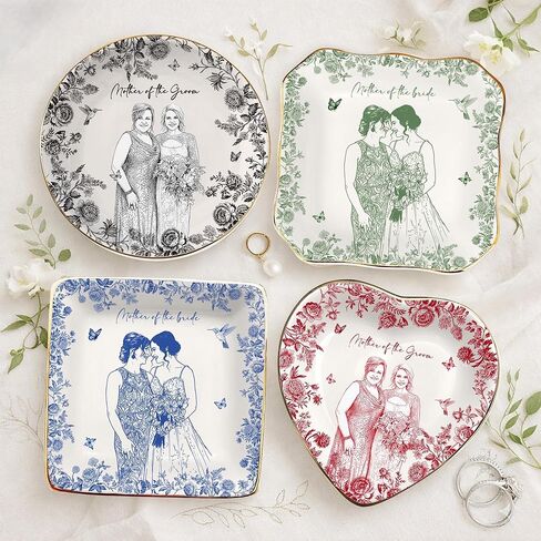 Personalized Ring Dish Mother of the Bride Gift Mother of the Groom Custom Sketch Portrait Trinket Dish Wedding Thank You Present Gold Rim in Saudi Arabia