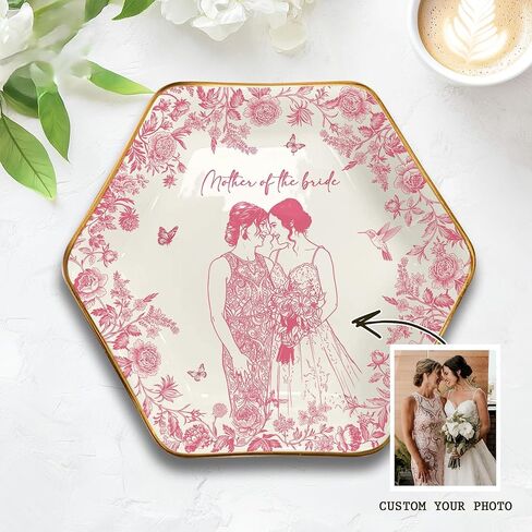 Personalized Ring Dish Mother of the Bride Gift Mother of the Groom Custom Sketch Portrait Trinket Dish Wedding Thank You Present Gold Rim in Saudi Arabia