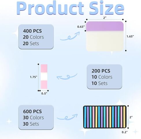 ملاحظات لاصقة، علامات تبويب مؤشرة لاصقة، 1200 قطعة، 24 مجموعة، مجلد مقسم ملون، تعليقات توضيحية رفيعة لتنظيم الملاحظات اللاصقة، علامات تبويب التوقيع in Kuwait