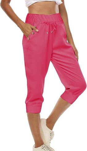 سراويل كابري النسائية عالية الخصر برباط كابري Sweatpants 2026 الصيف بسط عادية المشي لمسافات طويلة اليوغا Capris مع جيوب in Kuwait