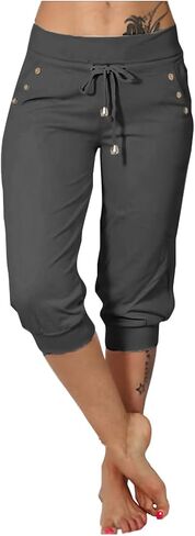 سراويل كابري النسائية عالية الخصر برباط كابري Sweatpants 2026 الصيف بسط عادية المشي لمسافات طويلة اليوغا Capris مع جيوب in Kuwait