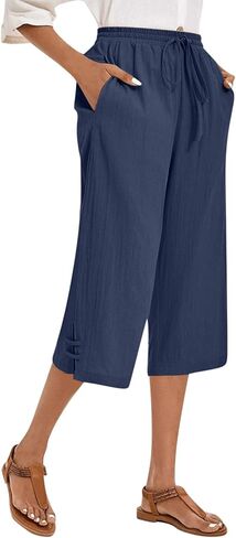 Capri Pants for Women Summer Casual Loose Drawstring High Waist Capris with Pockets Lounge Beach Cropped Trousers in Saudi Arabia