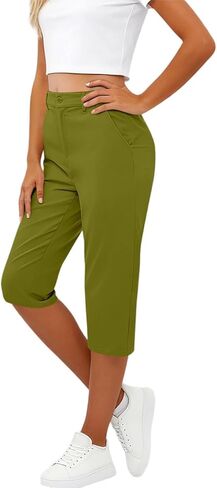 Capri Pants for Women 2026 Summer Spring Casual Stretch Straight Leg Capris with Pockets Trendy Cropped Trousers in Saudi Arabia