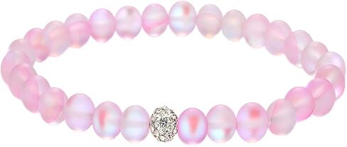 Caiyao Round Mystic Mermaid Colorful Glass Beaded Stretch Bracelet Handmade 8mm Matte Beads Glowing Moonstone Elastic Bracelet Wristband with Love Charm Jewelry for Women Girls in Kuwait
