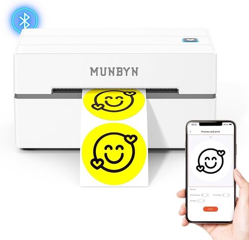 MUNBYN 130B Bluetooth Thermal Label Printer+Thermal Direct Shipping Label (Pack of 500 4x6 Per Roll Labels)+White Label Holder in Saudi Arabia