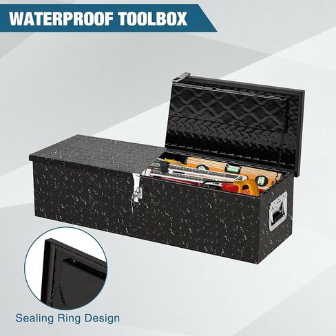صندوق أدوات سرير شاحنة كبير من الألومنيوم من GarveeHome، صندوق منظم أدوات مقاوم للماء عالي التحمل مع مقابض جانبية، خزانة تخزين مُجمَّعة مسبقًا لشاحنات الالتقاط والمركبات الترفيهية والمقطورات، أسود، 99 سم ​​× 33 سم × 9.6 سم in Kuwait
