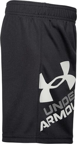شورت الأداء النموذجي للأولاد من Under Armour، حزام خصر مرن، خفيف الوزن وسريع الجفاف، رمز أسود/أبيض، 3T in Kuwait