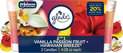 Glade 1-Wick 2in1 Scented Candle Jar, Hawaiian Breeze & Vanilla Passion Fruit, Air Freshener Infused with Essential Oils, 4.08 Oz, 2 Count in Saudi Arabia