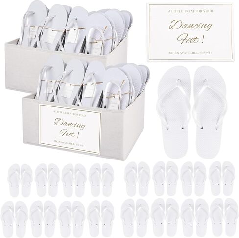 مجموعة 48 زوجًا من شبشب ضيوف حفل الزفاف، شبشب أبيض للاستعمال مرة واحدة مع 2 صندوق تخزين قابل للطي من القطن والكتان، لافتة عرض واحدة لصنادل حفلات حمام السباحة والشاطئ in Kuwait