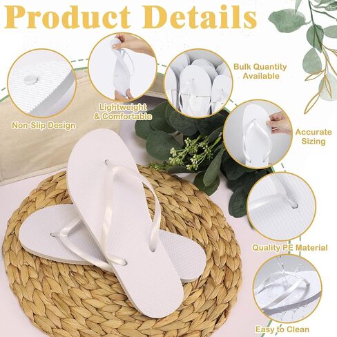 مجموعة 48 زوجًا من شبشب ضيوف حفل الزفاف، شبشب أبيض للاستعمال مرة واحدة مع 2 صندوق تخزين قابل للطي من القطن والكتان، لافتة عرض واحدة لصنادل حفلات حمام السباحة والشاطئ in Kuwait