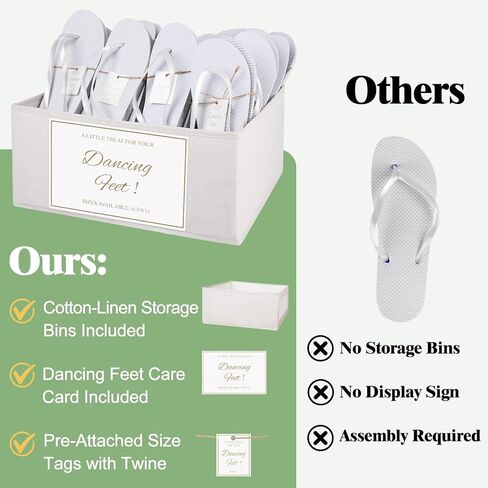 مجموعة 48 زوجًا من شبشب ضيوف حفل الزفاف، شبشب أبيض للاستعمال مرة واحدة مع 2 صندوق تخزين قابل للطي من القطن والكتان، لافتة عرض واحدة لصنادل حفلات حمام السباحة والشاطئ in Kuwait