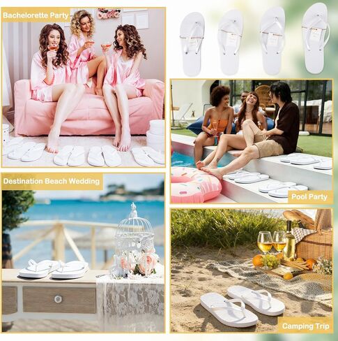 مجموعة 48 زوجًا من شبشب ضيوف حفل الزفاف، شبشب أبيض للاستعمال مرة واحدة مع 2 صندوق تخزين قابل للطي من القطن والكتان، لافتة عرض واحدة لصنادل حفلات حمام السباحة والشاطئ in Kuwait