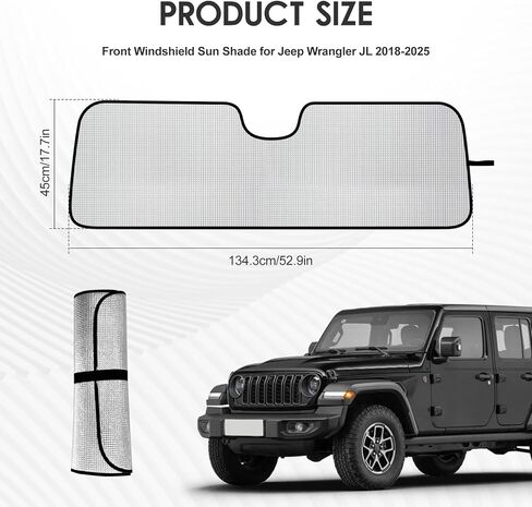 مظلة شمسية للزجاج الأمامي متوافقة مع Jeep Wrangler JL 2018-2025 وGladiator 2020-2025، حماية من الأشعة فوق البنفسجية، تحافظ على برودتها، تقلل من بهتان الشيخوخة، ذاتية التدحرج وسهلة التخزين in Saudi Arabia