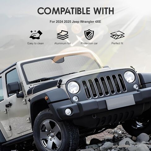 مظلة شمسية للزجاج الأمامي متوافقة مع Jeep Wrangler JL 2018-2025 وGladiator 2020-2025، حماية من الأشعة فوق البنفسجية، تحافظ على برودتها، تقلل من بهتان الشيخوخة، ذاتية التدحرج وسهلة التخزين in Saudi Arabia