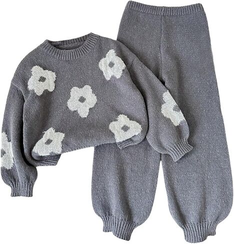 SHENHE Girl's Knit Set 2 Piece Fall Outfits Floral Crewneck Sweater Jumper and Joggers Pants Set in Saudi Arabia