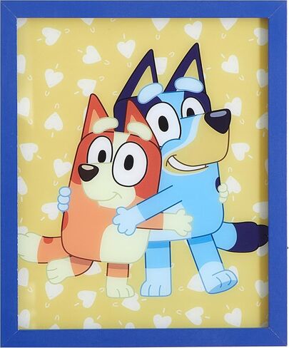 لوحة فنية جدارية مزدوجة LED من Bluey & Bingo، ديكور غرفة الأطفال، طباعة كرتونية رسمية باللون الأزرق، عمل فني مؤطر ملون لغرفة اللعب أو الحضانة أو غرفة النوم، 9.5 بوصة × 11.5 بوصة in Kuwait