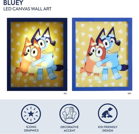 لوحة فنية جدارية مزدوجة LED من Bluey & Bingo، ديكور غرفة الأطفال، طباعة كرتونية رسمية باللون الأزرق، عمل فني مؤطر ملون لغرفة اللعب أو الحضانة أو غرفة النوم، 9.5 بوصة × 11.5 بوصة in Kuwait