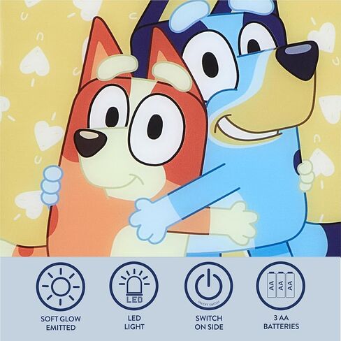 لوحة فنية جدارية مزدوجة LED من Bluey & Bingo، ديكور غرفة الأطفال، طباعة كرتونية رسمية باللون الأزرق، عمل فني مؤطر ملون لغرفة اللعب أو الحضانة أو غرفة النوم، 9.5 بوصة × 11.5 بوصة in Kuwait