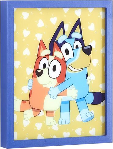 لوحة فنية جدارية مزدوجة LED من Bluey & Bingo، ديكور غرفة الأطفال، طباعة كرتونية رسمية باللون الأزرق، عمل فني مؤطر ملون لغرفة اللعب أو الحضانة أو غرفة النوم، 9.5 بوصة × 11.5 بوصة in Kuwait