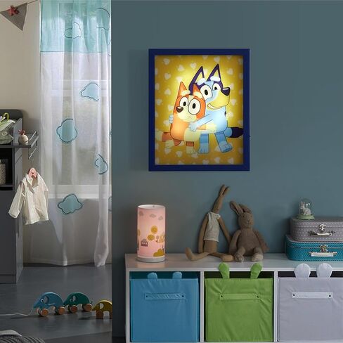 لوحة فنية جدارية مزدوجة LED من Bluey & Bingo، ديكور غرفة الأطفال، طباعة كرتونية رسمية باللون الأزرق، عمل فني مؤطر ملون لغرفة اللعب أو الحضانة أو غرفة النوم، 9.5 بوصة × 11.5 بوصة in Kuwait