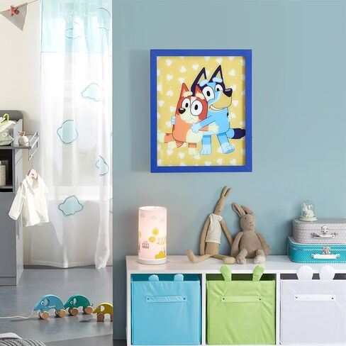 لوحة فنية جدارية مزدوجة LED من Bluey & Bingo، ديكور غرفة الأطفال، طباعة كرتونية رسمية باللون الأزرق، عمل فني مؤطر ملون لغرفة اللعب أو الحضانة أو غرفة النوم، 9.5 بوصة × 11.5 بوصة in Kuwait