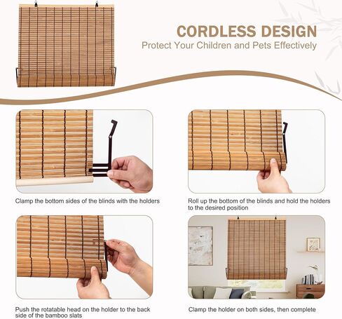 ALIMOO ستائر النوافذ المصنوعة من الخيزران اللاسلكي، نشمر ظلال رومانية، تصفية الضوء، ستائر الخيزران اللاسلكية للمنزل الداخلي، فناء الشرفة، 32 بوصة عرض × 72 بوصة طول in Kuwait