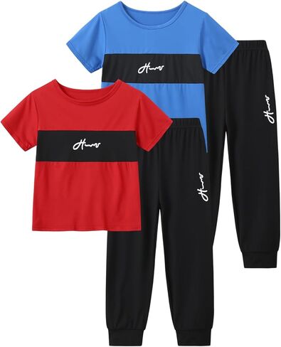 Boys Clothes Summer Outfit Casual Short Sleeve Tops Pants 4 Piece Outfit for Kids 3-12 Years in Saudi Arabia