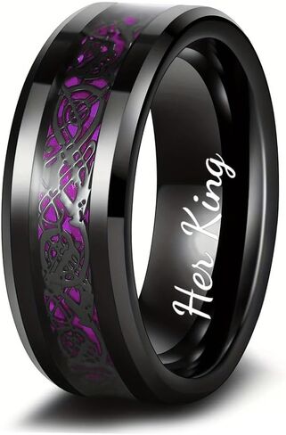 مجموعة خواتم زوجين محفورة خصيصًا له ولها خواتم خطوبة على شكل قلب أرجواني للنساء والرجال خاتم زفاف من التنغستن المطابق لصديقها وصديقتها مجموعة مجوهرات الزوجين in Kuwait