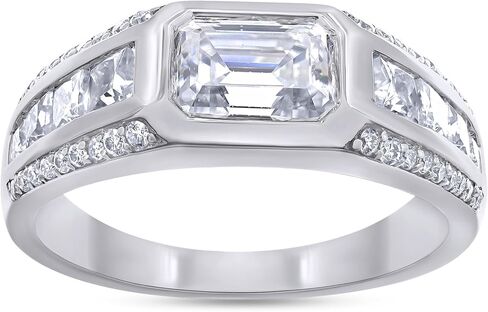 2 Carat Emerald, Princess & Round Cut Lab Created Moissanite Men's Anniversary Wedding Band Ring In 14k Gold Plated Sterling Silver & 10K Or 14K Solid Gold (VVS1 Clarity, 2.00 Cttw) in Saudi Arabia